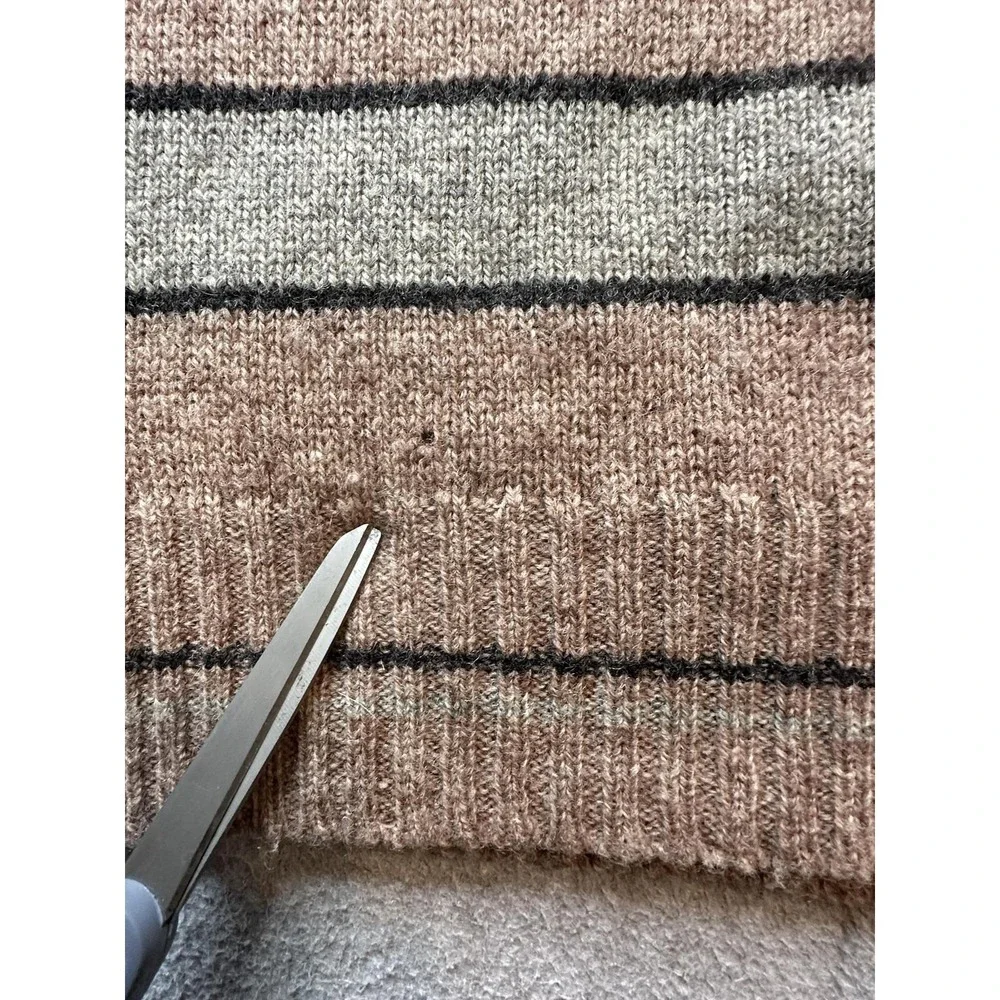 Vintage St. Edmonds Sweater Mens XL Shetland Wool Striped Geometric Tan Grey